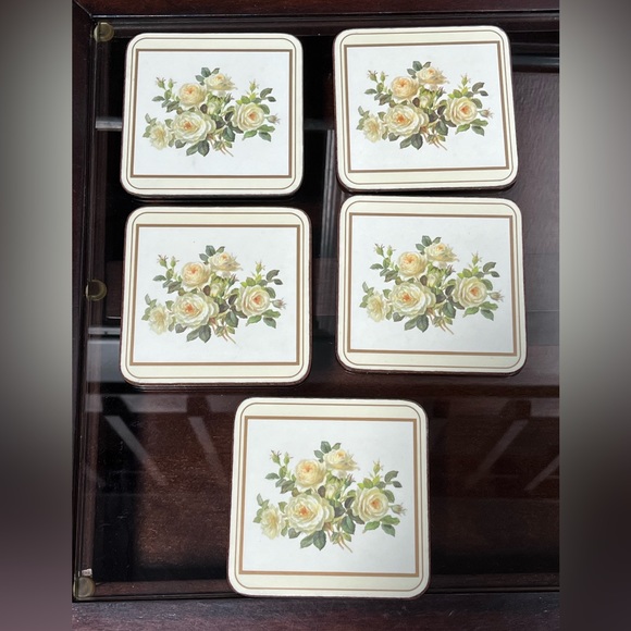 Pimpernel Other - Vintage Pimpernel Coasters English Rose Motif Moisture Proof Cork Back Set of 5